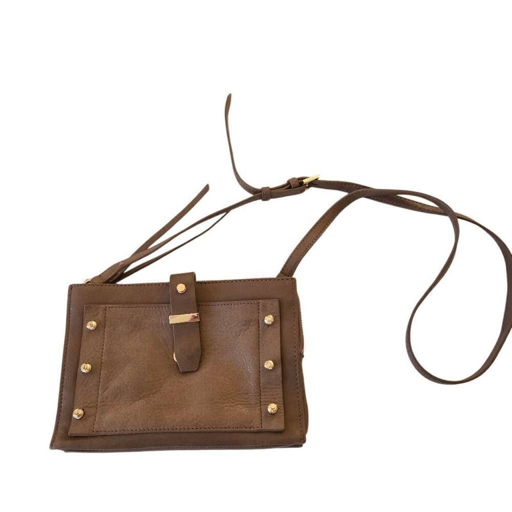 Botkier New York Womens Warren City Leather Studded Crossbody Bag Purse Tan